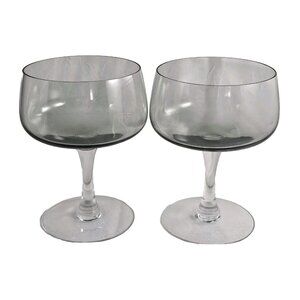 Fostoria  Glamour Gray Champagne Coupes 5" set-2 dessert glasses MCM minimalist